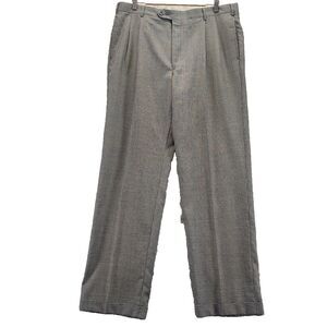 Jos A Bank Men 38x32 Gray Harringbone Dress Pants Pleated Wool Suspender Buttons
